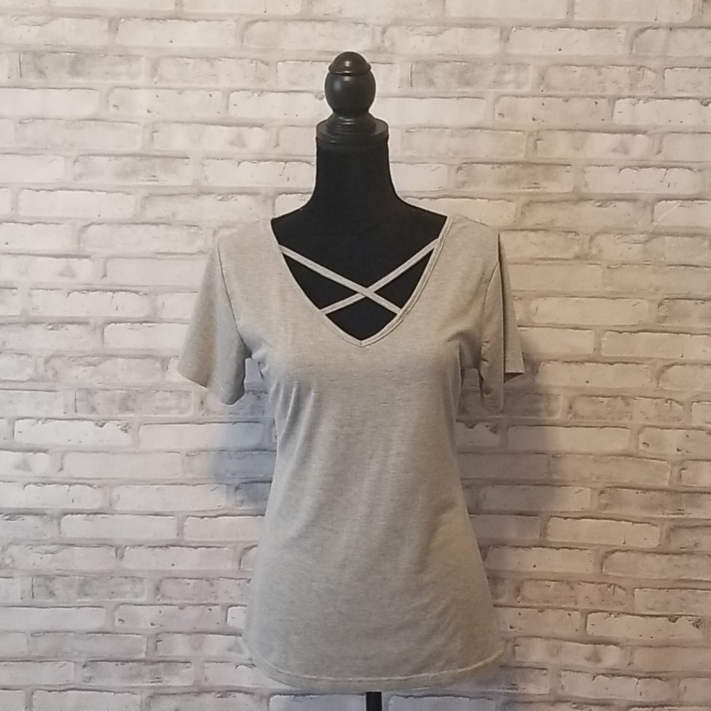 Gray Cross V-Neck Top